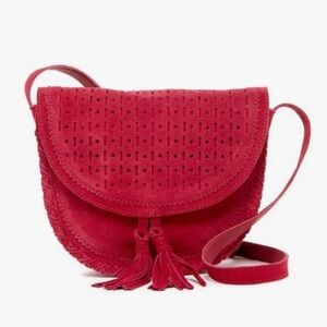 Shiraleah Emma Mini Saddle Crossbody Flap Bag in Berry Pink Suede